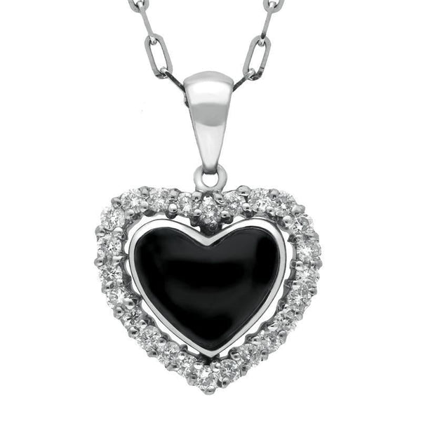 18ct White Gold Whitby Jet 0.34ct Diamond Heart Shaped Necklace P1334