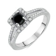 18ct White Gold Whitby Jet 0.38ct Diamond Cushion Top Split Shank Ring R892