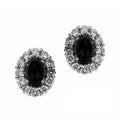 18ct White Gold Whitby Jet 0.55ct Diamond Oval Cluster Stud Earrings E1335