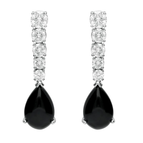 18ct White Gold Whitby Jet 2.29ct Diamond Tear Drop Earrings, KRG-061.
