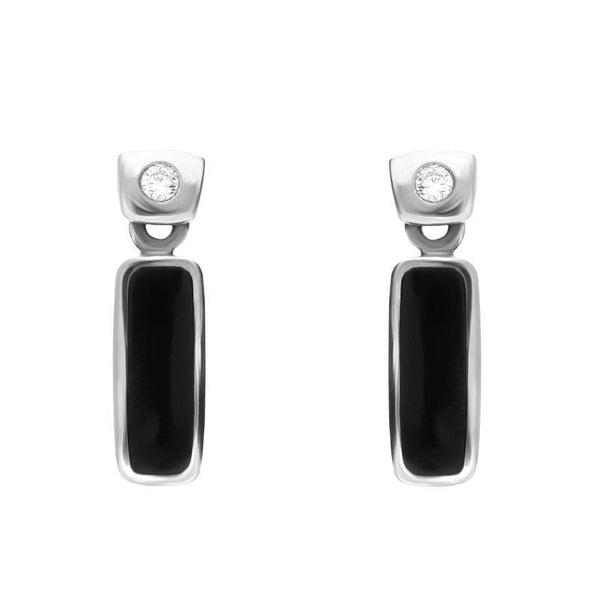 18ct White Gold Whitby Jet Diamond Oblong Drop Earrings