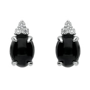 18ct White Gold Whitby Jet Diamond Oval Stud Earrings, E1680.