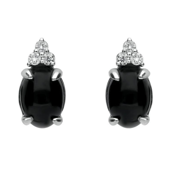 18ct White Gold Whitby Jet Diamond Oval Stud Earrings, E1680.