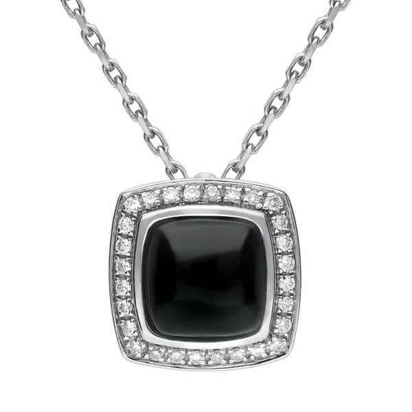 18ct White Gold Whitby Jet Diamond Square Pave Edge Necklace P1793C