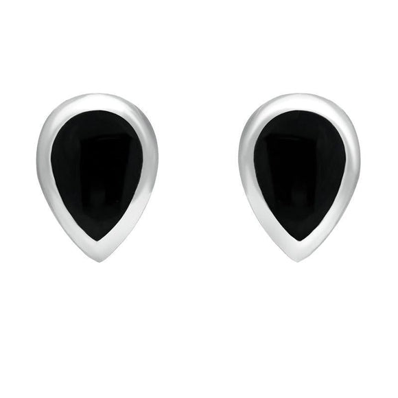 18ct White Gold Whitby Jet Dinky Teardrop Stud Earrings E768