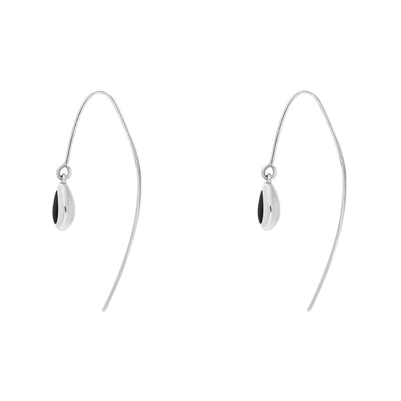 18ct White Gold Whitby Jet Fleur De Lis Disc Drop Earrings, E1373.