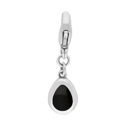 18ct White Gold Whitby Jet Pear Shaped Fleur De Lis Clip Charm, G663.