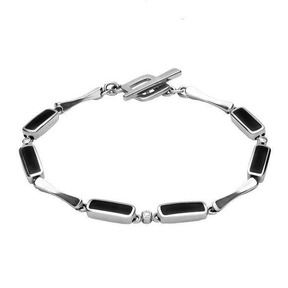 18ct White Gold Whitby Jet Six Stone Oblong Bracelet. b532.