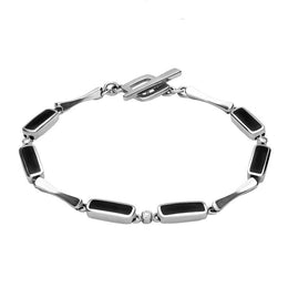 18ct White Gold Whitby Jet Six Stone Oblong Bracelet. b532.