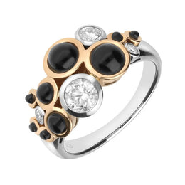 18ct Yellow Gold Whitby Jet 0.73ct Diamond Multi Stone Ring KRG-207