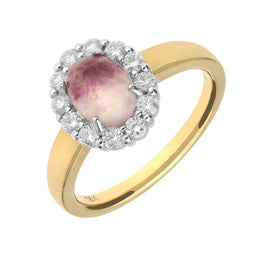 18ct Yellow Gold Blue John 0.41ct Diamond Oval Claw Cluster Ring. R602.