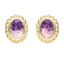 00066417 C W Sellors 9ct Yellow Gold Blue John Heavy Rope Stud Earrings, E289.