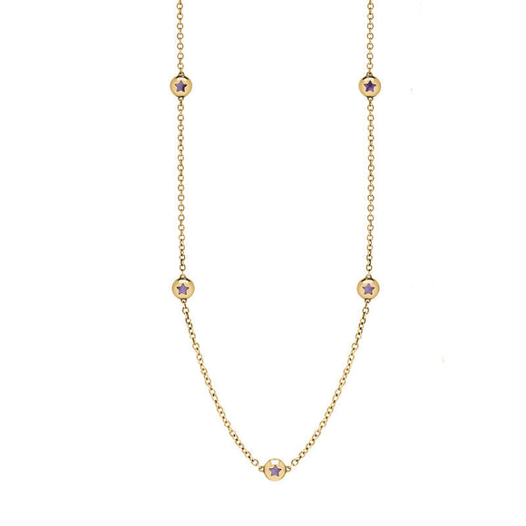 18ct Yellow Gold Blue John Star Link Disc Chain Necklace, N744.