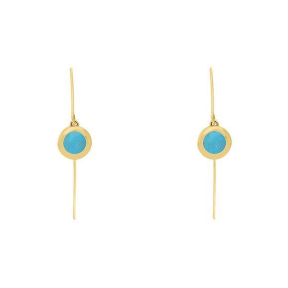 18ct Yellow Gold Turquoise Heart Disc Drop Earrings, E1372.