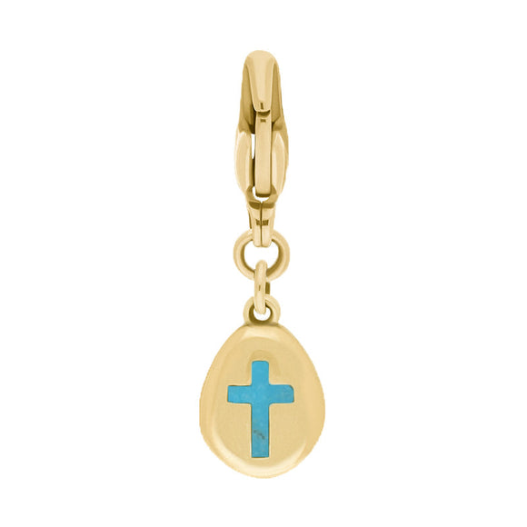 18ct Yellow Gold Turquoise Pear Shaped Cross Clip Charm, G664.