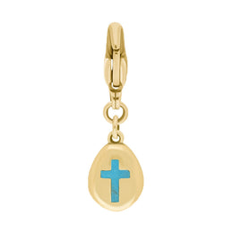 18ct Yellow Gold Turquoise Pear Shaped Cross Clip Charm, G664.