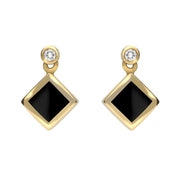 18ct Yellow Gold Whitby Jet 0.06ct Diamond Top Square Stud Earrings. E643B