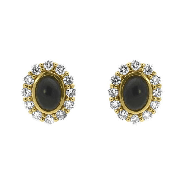 18ct Yellow Gold Whitby Jet 0.96ct Diamond Large Oval Stud Earrings, E1400.