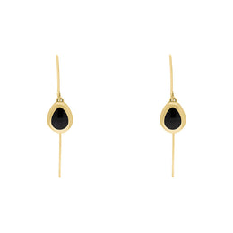 18ct Yellow Gold Whitby Jet Cross Disc Drop Earrings