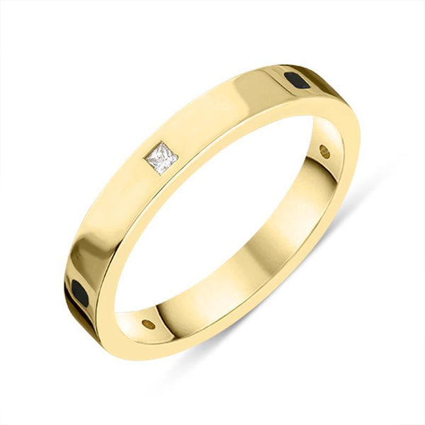 18ct Yellow Gold Whitby Jet Diamond 3mm Wedding Band Ring R1198_3