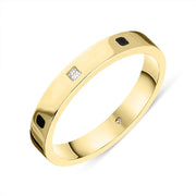 18ct Yellow Gold Whitby Jet Diamond 3mm Wedding Band Ring R1199_3
