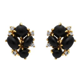 18ct Yellow Gold Whitby Jet Diamond Abstract Stud Earrings. E1670.