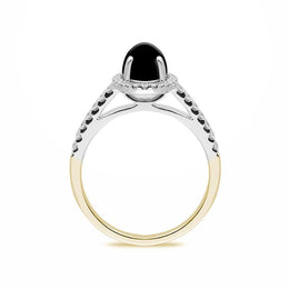 18ct Yellow Gold Whitby Jet Diamond Halo Pave Shoulder Ring R1107.
