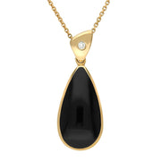18ct Gold Whitby Jet Diamond Pear Drop Necklace, P1017C