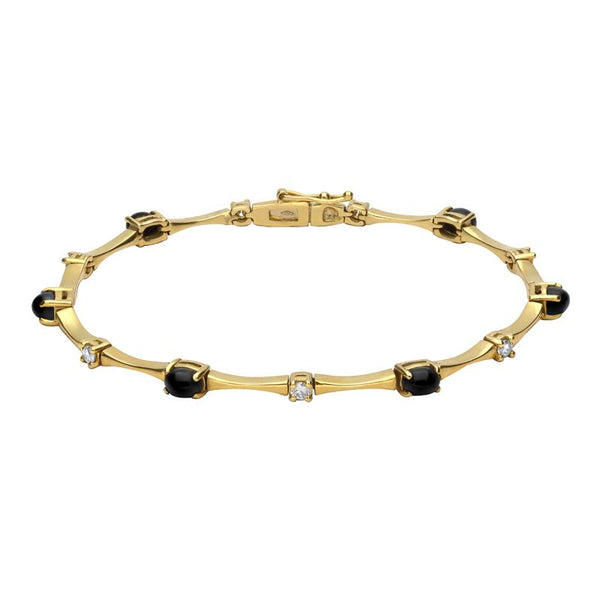 18ct Yellow Gold Whitby Jet Diamond Thirteen Stone Link Bracelet B833