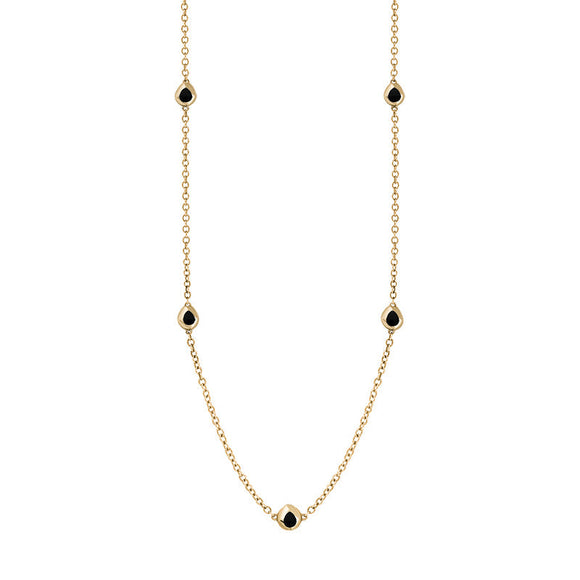 18ct Yellow Gold Whitby Jet Fleur De Lis Link Disc Chain Necklace