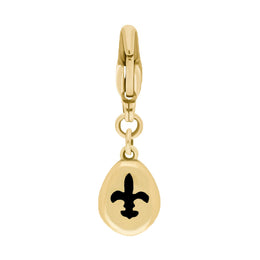 18ct Yellow Gold Whitby Jet Pear Shaped Fleur De Lis Clip Charm, G663.