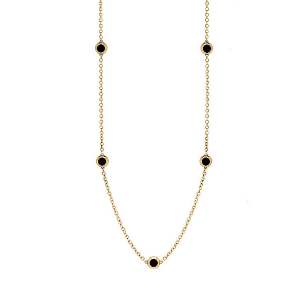 18ct Yellow Gold Whitby Jet Star Link Disc Chain Necklace, N744.