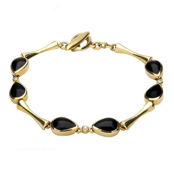 18ct Yellow Gold Whitby Jet and Diamond Six Stone Pear Bracelet B530