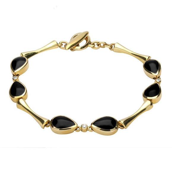 18ct Yellow Gold Whitby Jet and Diamond Six Stone Pear Bracelet B530