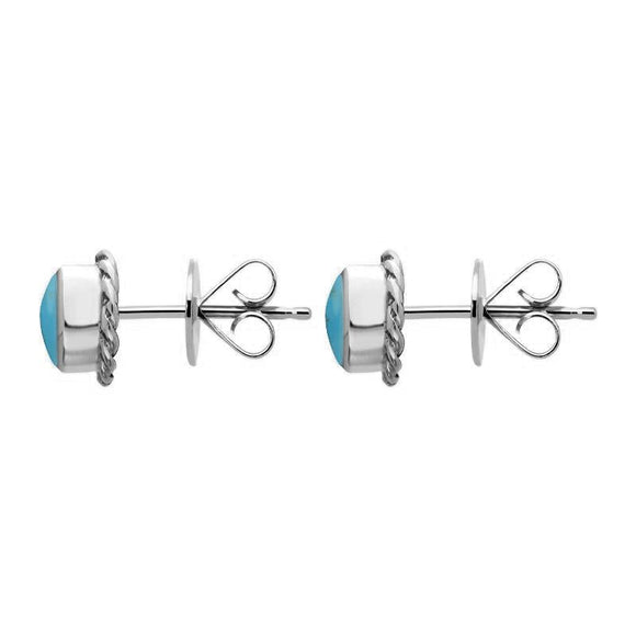 18ct White Gold Turquoise Round Twist Edge Stud Earrings