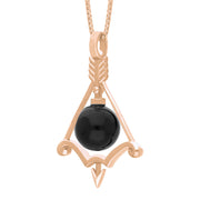 9ct Rose Gold Whitby Jet Zodiac Sagittarius 10mm Bead Pendant, P3619.