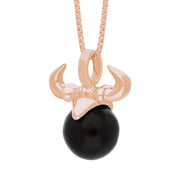 9ct Rose Gold Whitby Jet Zodiac Taurus 10mm Bead Pendant, P3621.