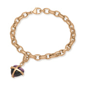 9ct Rose Gold Blue John Small Cross Heart Charm Bracelet, B1209