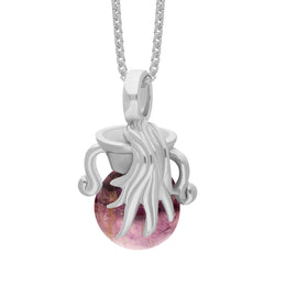 9ct White Gold Blue John Zodiac Aquarius 10mm Bead Pendant, P3624.