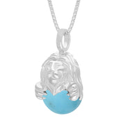 9ct White Gold Turquoise Zodiac Leo 10mm Bead Pendant, P3626.