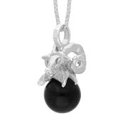 9ct White Gold Whitby Jet Zodiac Aries 10mm Bead Pendant, P3620.