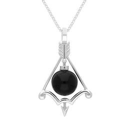 9ct White Gold Whitby Jet Zodiac Sagittarius 10mm Bead Pendant, P3619.