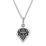 9ct White Gold Blue Goldstone Flore Filigree Small Heart Necklace. P3629.