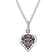 9ct White Gold Blue John Flore Filigree Small Heart Necklace. P3629.