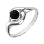 9ct White Gold Whitby Jet Round Twist Ring, R030.