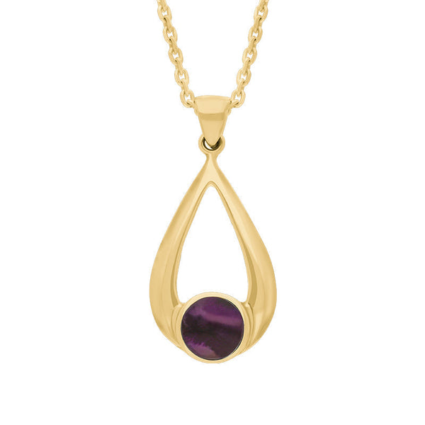 9ct Yellow Gold Blue John Teardrop Necklace. P086.