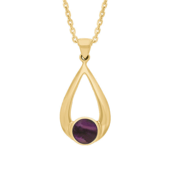 9ct Yellow Gold Blue John Teardrop Necklace. P086.