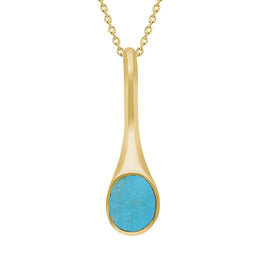 9ct Yellow Gold Turquoise Oval Long Tapered Drop Necklace