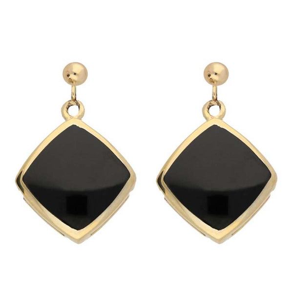 9ct Yellow Gold Whitby Jet Cushion Drop Earrings