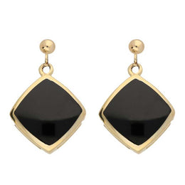 9ct Yellow Gold Whitby Jet Cushion Drop Earrings